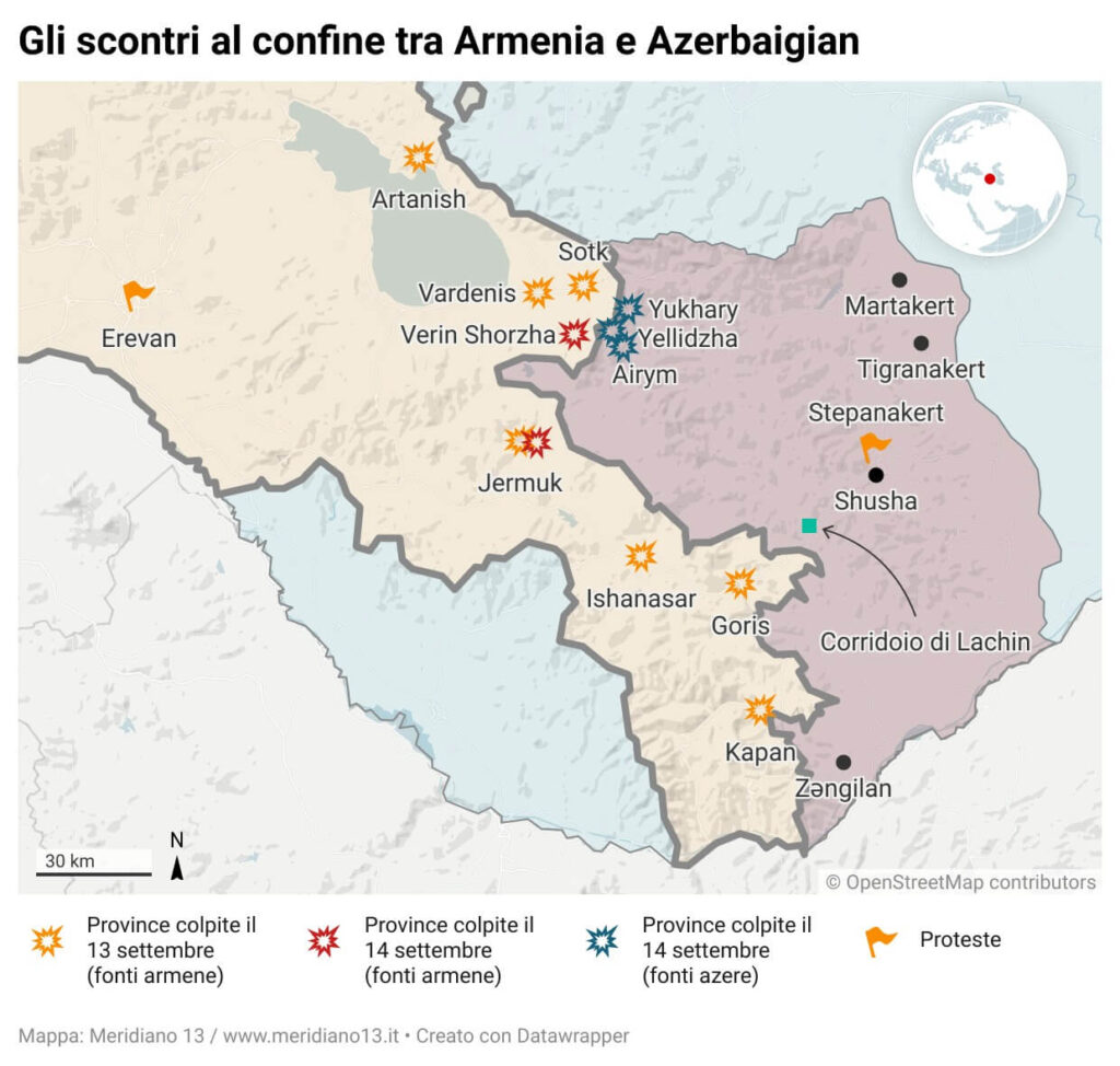 Gli scontri tra Armenia e Azerbaigian il 13 e il 14 settembre.