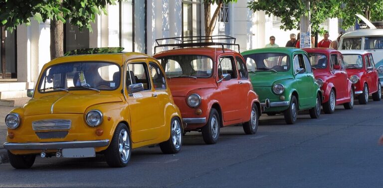 Fiat 600 e Zastava 750 parcheggiate lungo una strada cilena