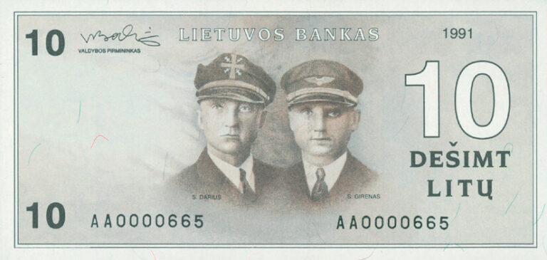 Banconota da 10 litas emessa nel 1991