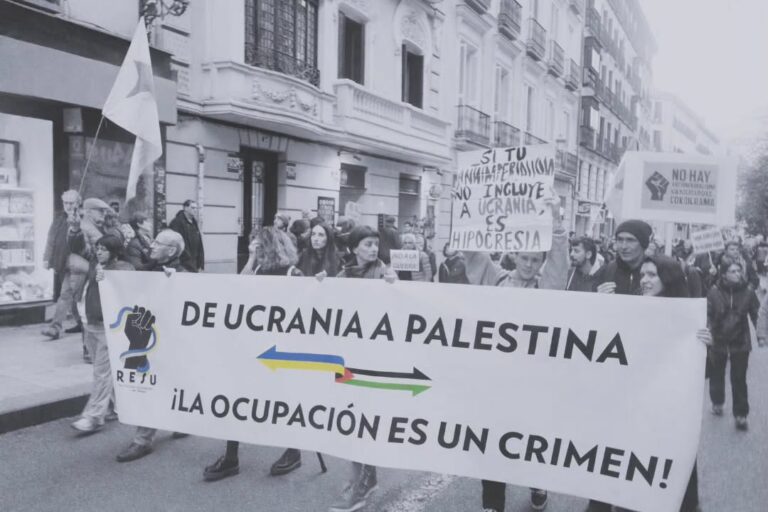 Manifestazione a Madrid Global Sumud Flotilla Palestina Ucraina Andriy Movchan