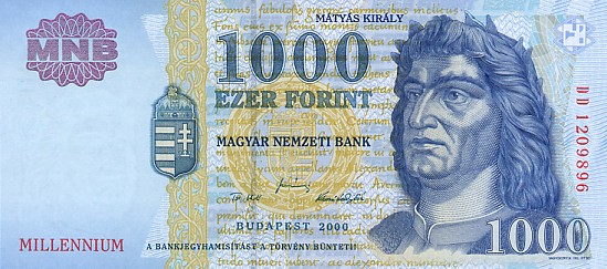 Mátyás Hunyadi sulla banconota da mille fiorini