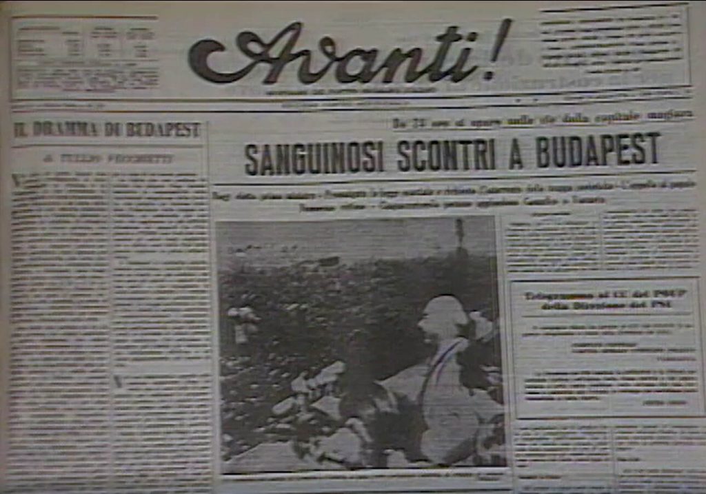 Prima pagina de Avanti!, edizione del 25 ottobre 1956, sulla rivoluzione ungherese